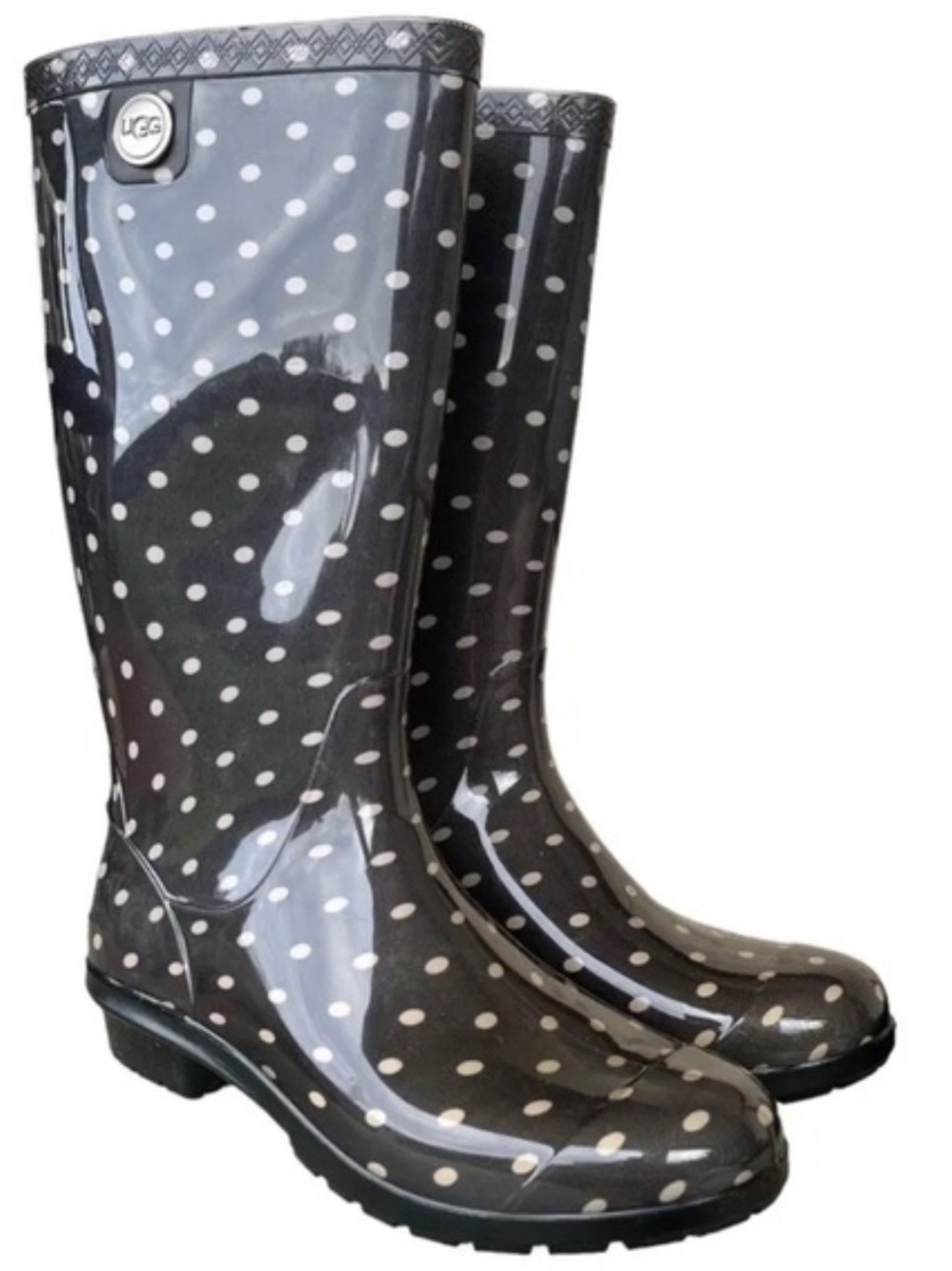 UGG AUSTRALIA Shaye Boot Rain Rubber Tall Boots Polka Dot Pull On Womens Size 9